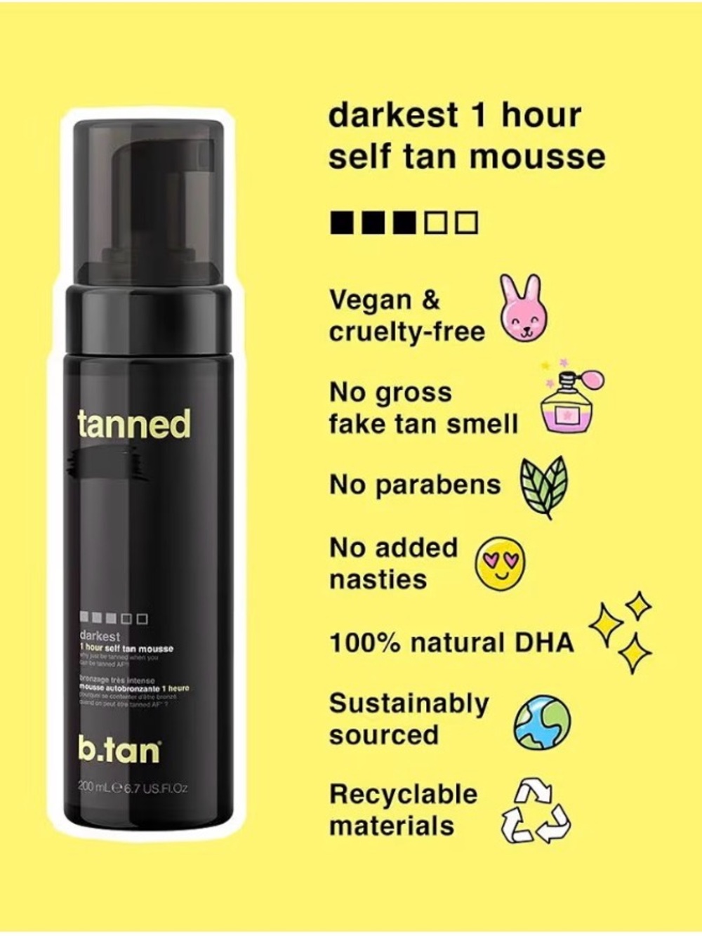 b.tan Tanned AF Self Tan Mousse Bundle with Applicator Mitt Darkest Tan NWT - Picture 5 of 6